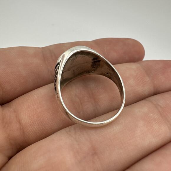 Sterling Silver 925 Black Onyx Ring With Eagle Size 9.5 - Picture 7 of 10